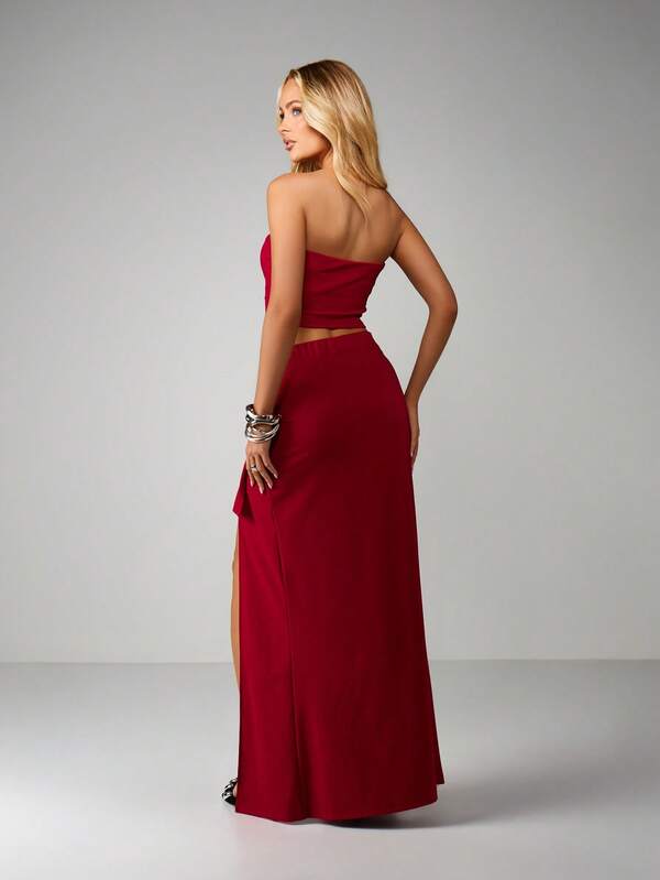 Missguided MISSGUIDED Christmas Bandeau Top And Wrap Maxi Skirt Set