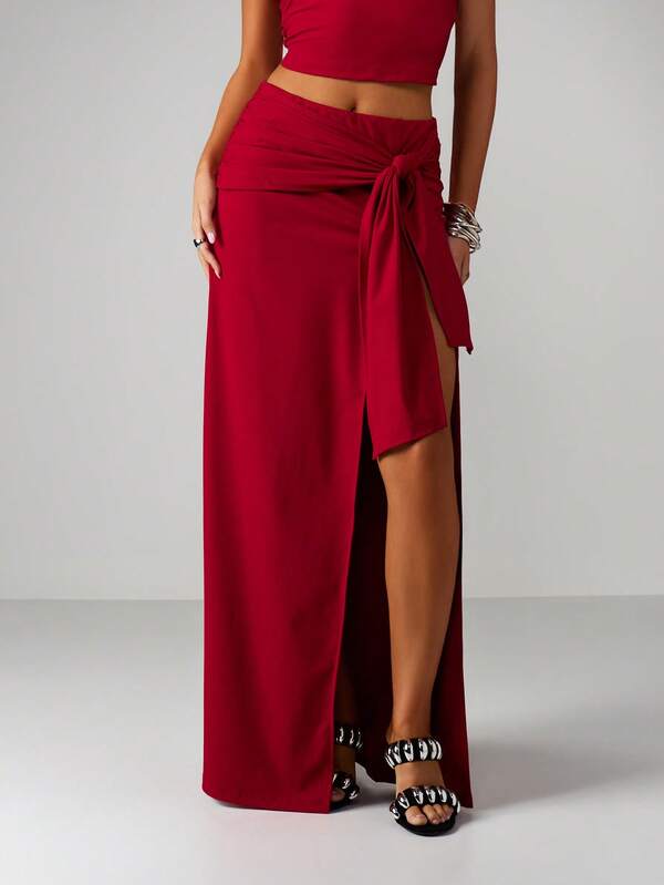 Missguided MISSGUIDED Christmas Bandeau Top And Wrap Maxi Skirt Set