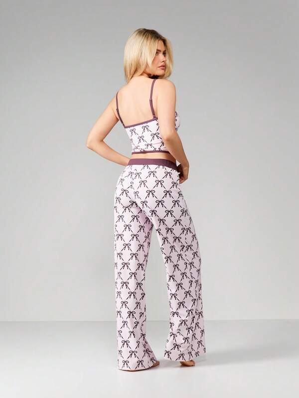 Missguided MISSGUIDED Christmas Bow Print Cami And Wide Leg Pants Set