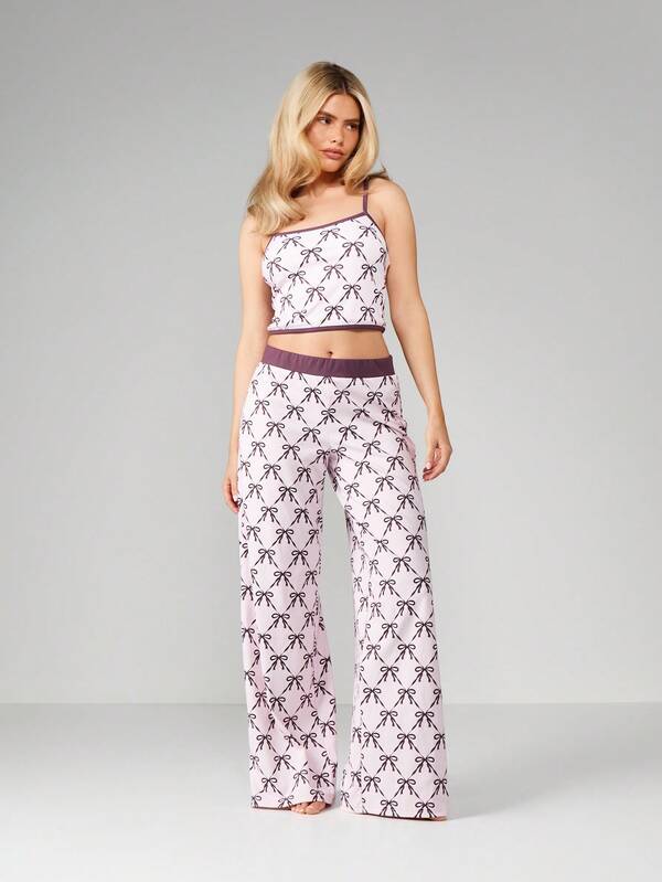 Missguided MISSGUIDED Christmas Bow Print Cami And Wide Leg Pants Set