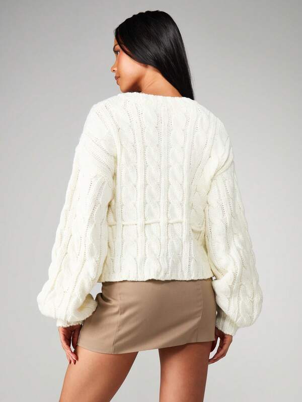 Missguided MISSGUIDED Christmas Cable Knit Cardigan With Lace Up Front