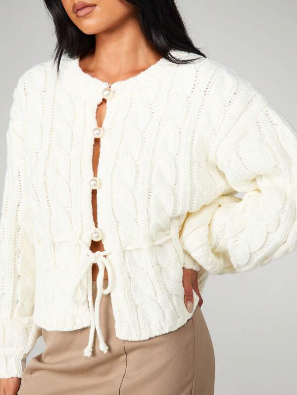 Missguided MISSGUIDED Christmas Cable Knit Cardigan With Lace Up Front