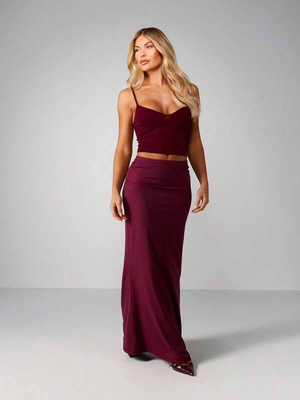 Missguided MISSGUIDED Christmas Cami Top And Maxi Skirt Set With Mesh Panels
