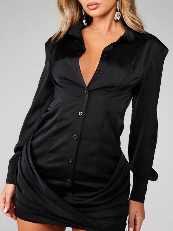 Missguided MISSGUIDED Christmas Collared Button Down Bodycon Mini Dress