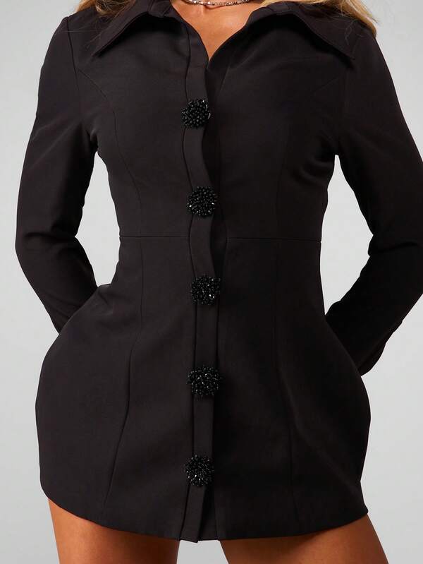 Missguided MISSGUIDED Christmas Collared Button Front Mini Dress