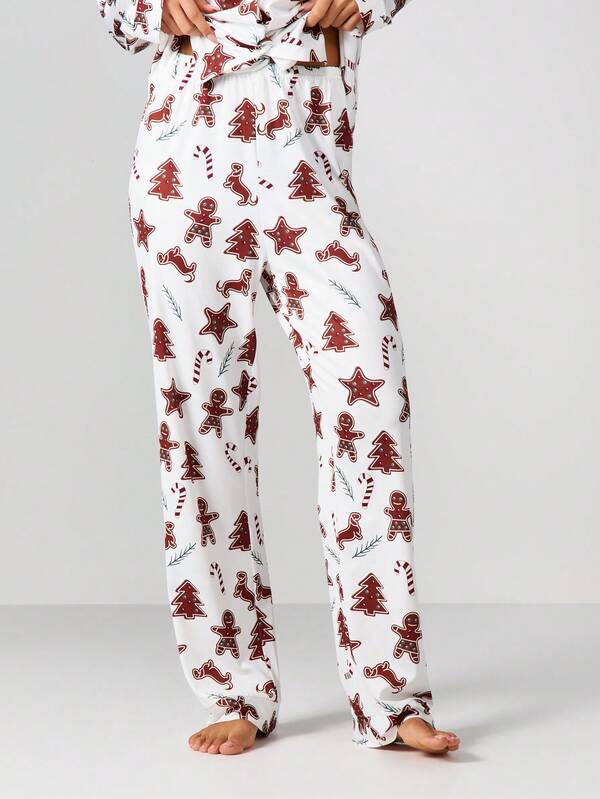 Missguided MISSGUIDED Christmas Cookie Print Pajama Set With Button Front