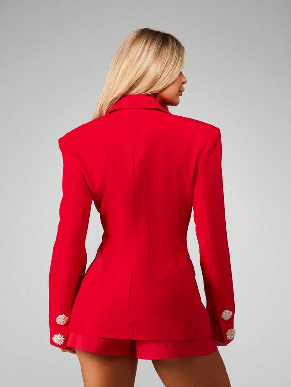 Missguided MISSGUIDED Christmas Double Breasted Pearl Button Blazer