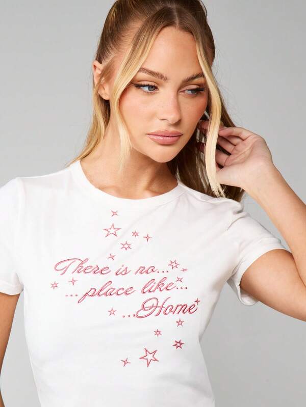 Missguided MISSGUIDED Christmas Embroidered Star Pajama Set With Wide Leg Pants