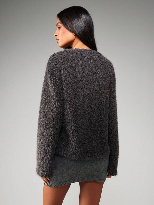 Missguided MISSGUIDED Christmas Fuzzy Wrap Cardigan With Pin