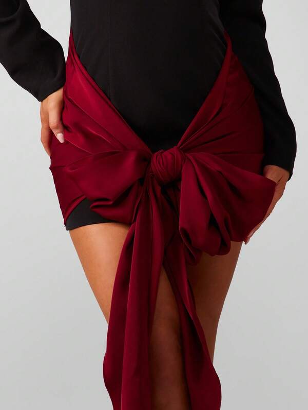 Missguided MISSGUIDED Christmas High Neck Mini Dress With Burgundy Satin Bow