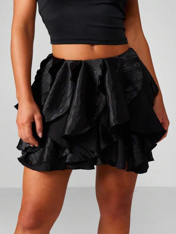 missguided MISSGUIDED Christmas High Shine Satin Ruffle Mini Skirt