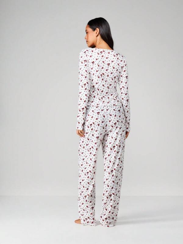 Missguided MISSGUIDED Christmas Mushroom Print Loungewear Pajama Set
