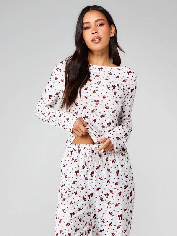 Missguided MISSGUIDED Christmas Mushroom Print Loungewear Pajama Set