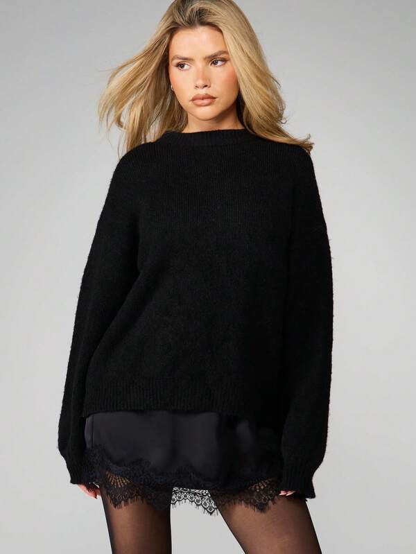 Missguided MISSGUIDED Christmas Oversized Knit Sweater With Chiffon Bow