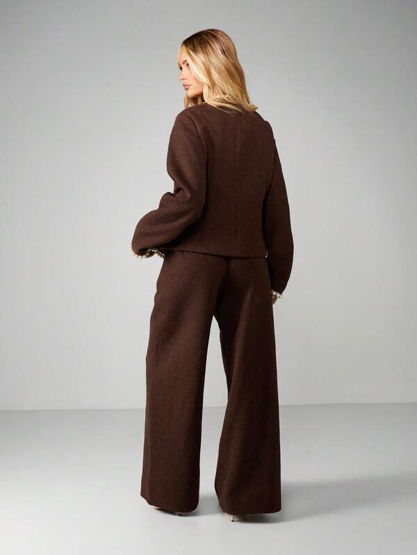 Missguided MISSGUIDED Christmas Pearl Trim Blazer With Wide Leg Pants