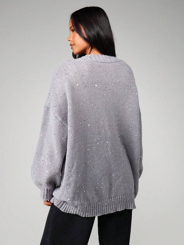 Missguided MISSGUIDED Christmas Plunge Neck Oversized Cardigan With Sequin Details