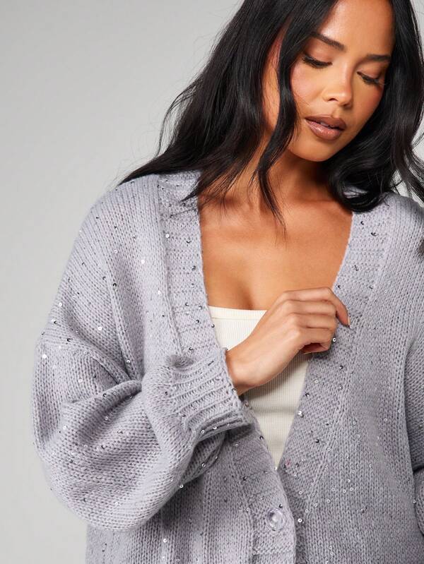 Missguided MISSGUIDED Christmas Plunge Neck Oversized Cardigan With Sequin Details