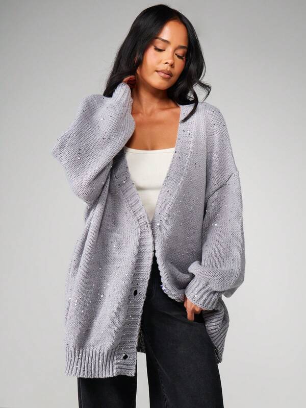 missguided MISSGUIDED Christmas Plunge Neck Oversized Cardigan With Sequin Details