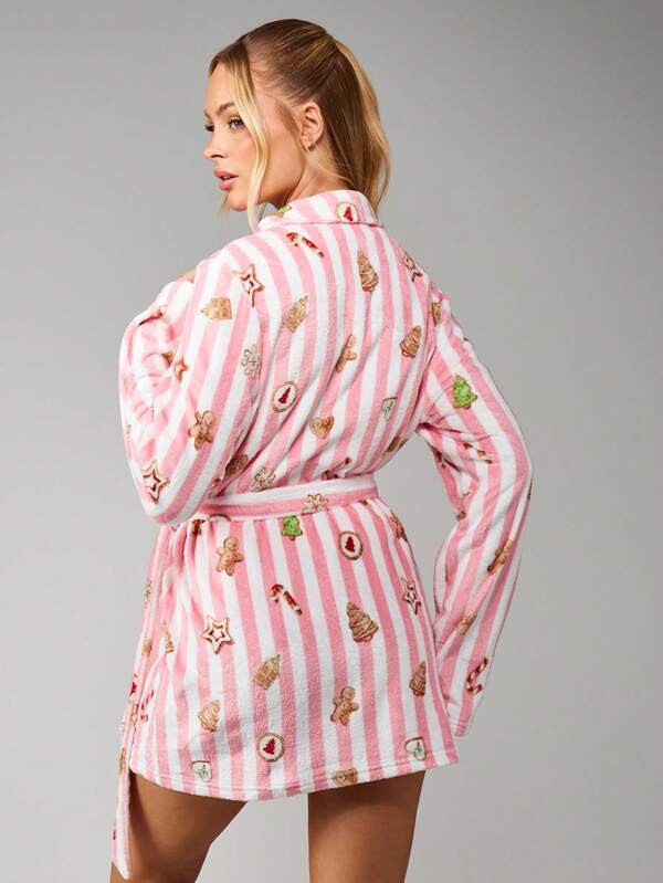Missguided MISSGUIDED Christmas Print Hooded Fleece Dressing Gown