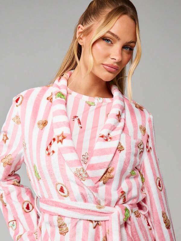 Missguided MISSGUIDED Christmas Print Hooded Fleece Dressing Gown