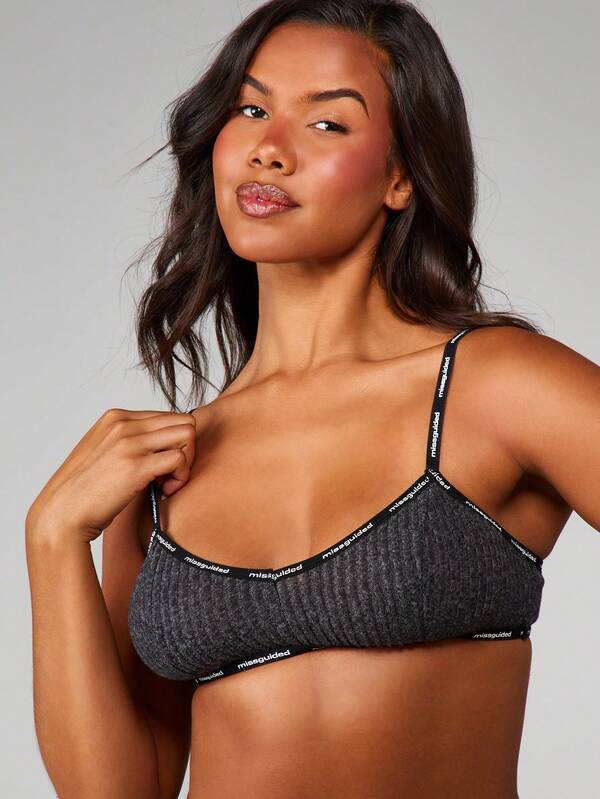 Missguided MISSGUIDED Christmas Ribbed Bra And Panty Set With Elastic Trim