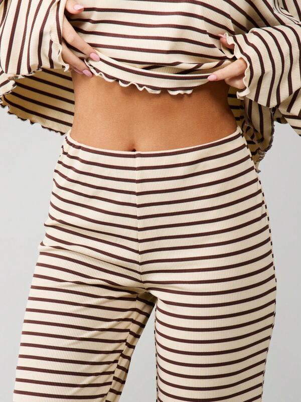 Missguided MISSGUIDED Christmas Ribbed Stripe Lounge Set With Teddy Bear Embroidery