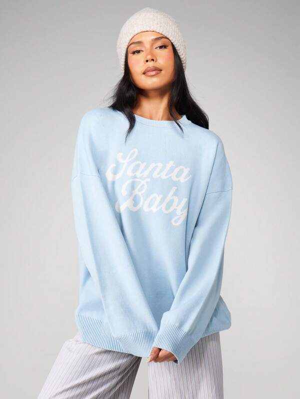 missguided MISSGUIDED Christmas Santa Baby Oversized Knit Jumper With Script