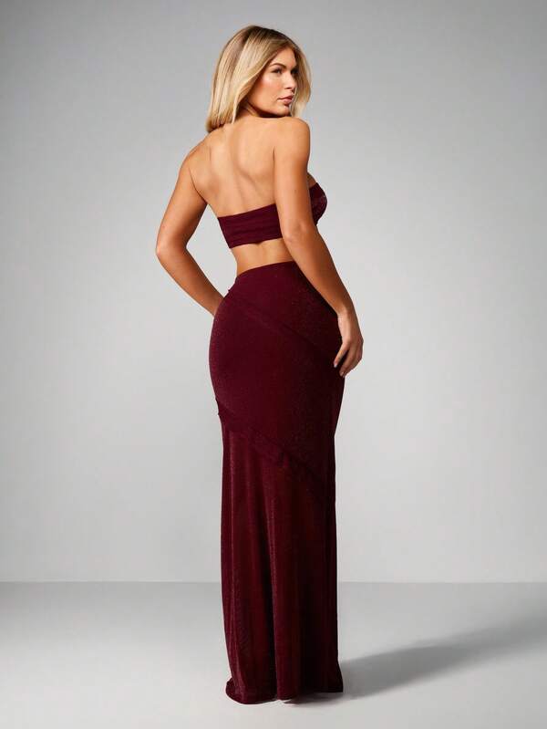 Missguided MISSGUIDED Christmas Sequin Bandeau Top With Bodycon Maxi Skirt