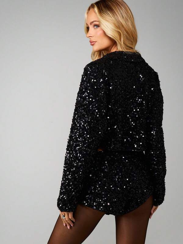 Missguided MISSGUIDED Christmas Sequin Co-Ord Set With Bow Front