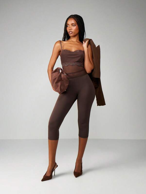 missguided MISSGUIDED Christmas Sheer Mesh Cami With Capri Leggings Set