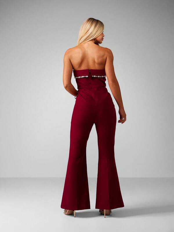 Missguided MISSGUIDED Christmas Strapless Bandeau Jumpsuit With Crystal Belt