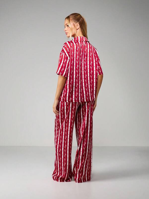 Missguided MISSGUIDED Christmas Striped Button Front Pajama Set