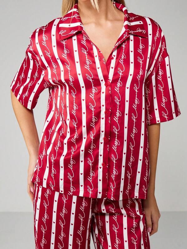 Missguided MISSGUIDED Christmas Striped Button Front Pajama Set