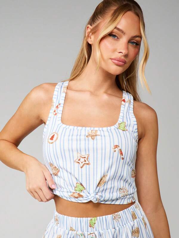 Missguided MISSGUIDED Christmas Striped Crop Tank With Wide Leg Pants