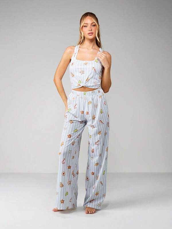 missguided MISSGUIDED Christmas Striped Crop Tank With Wide Leg Pants