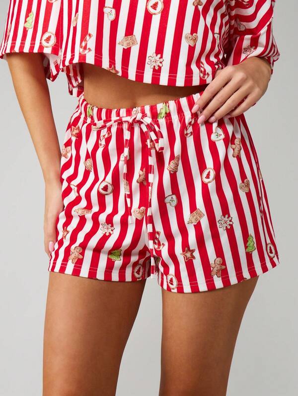 Missguided MISSGUIDED Christmas Striped Crop Top With Gingerbread Shorts Set