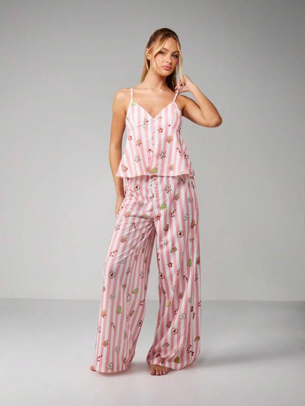 missguided MISSGUIDED Christmas Striped Gingerbread Cookie Pajama Set