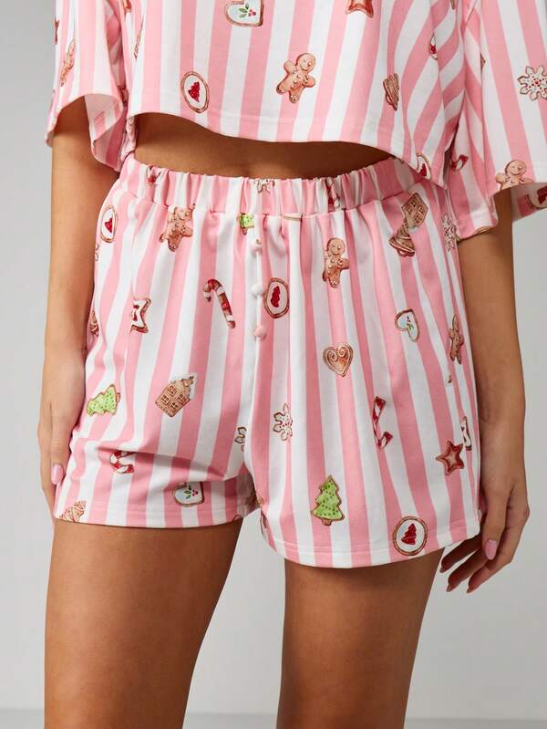 Missguided MISSGUIDED Christmas Striped Pajama Set With Holiday Icons