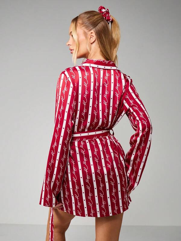 Missguided MISSGUIDED Christmas Striped Robe With Belt Tie