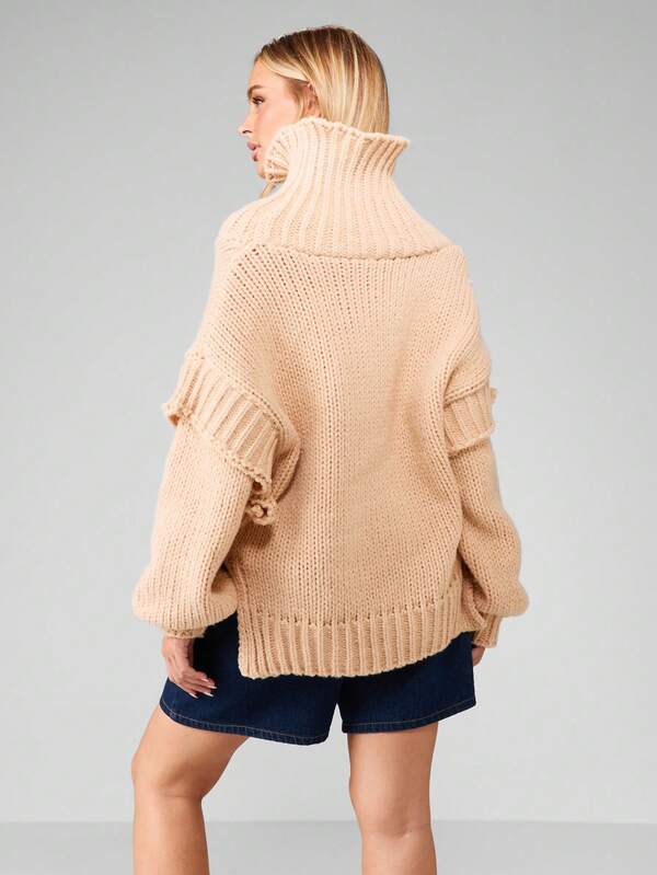 Missguided MISSGUIDED Chunky Cable Knit Turtleneck Pullover