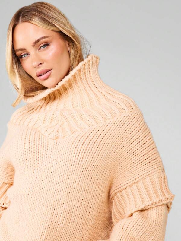 Missguided MISSGUIDED Chunky Cable Knit Turtleneck Pullover