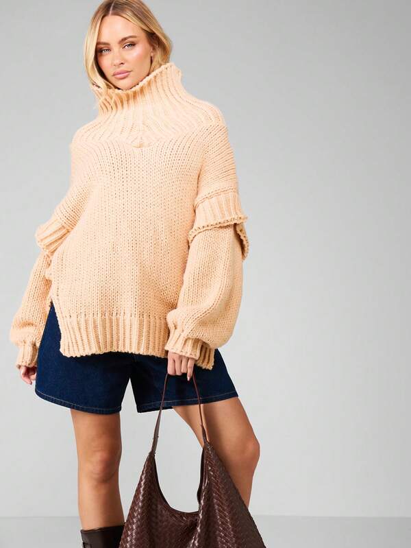 missguided MISSGUIDED Chunky Cable Knit Turtleneck Pullover