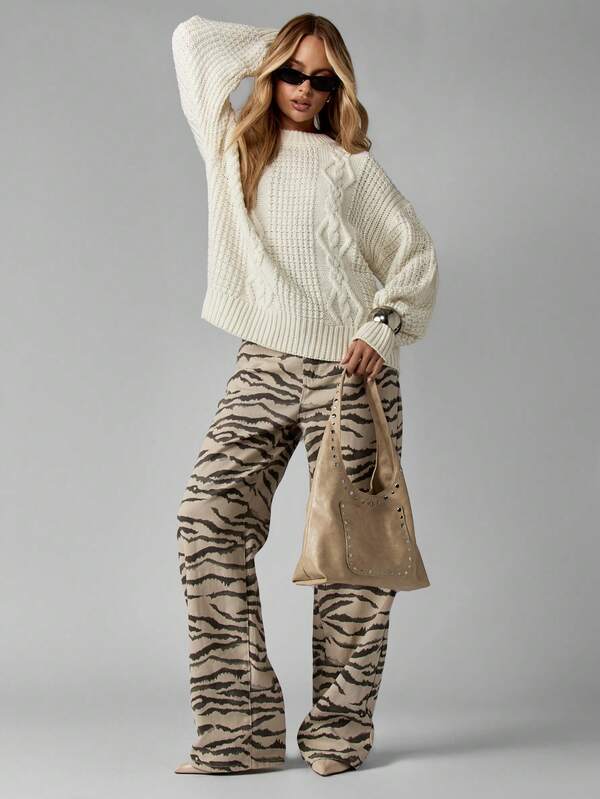 Missguided MISSGUIDED Chunky Cable Knit Turtleneck Sweater With Ribbed Trim