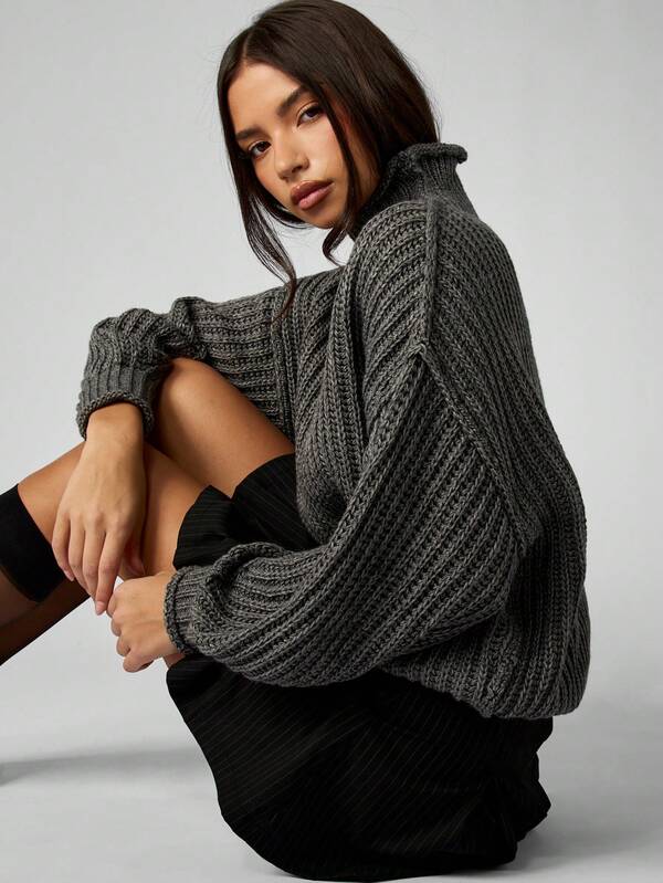 missguided MISSGUIDED Chunky Cable Knit Turtleneck Sweater