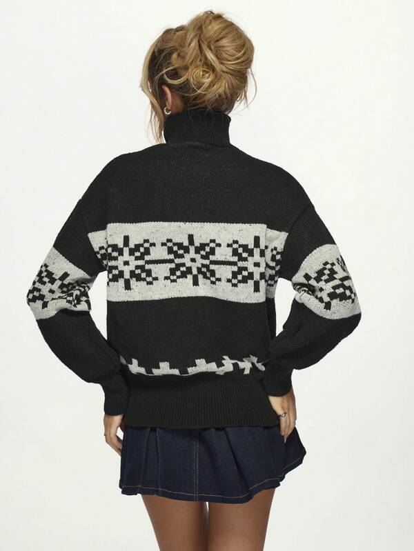 Missguided MISSGUIDED Chunky Cozy Knit Nordic Fair Isle Turtleneck Sweater