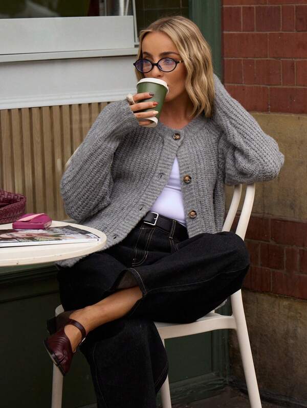 missguided MISSGUIDED Chunky Knit Button Front Cardigan