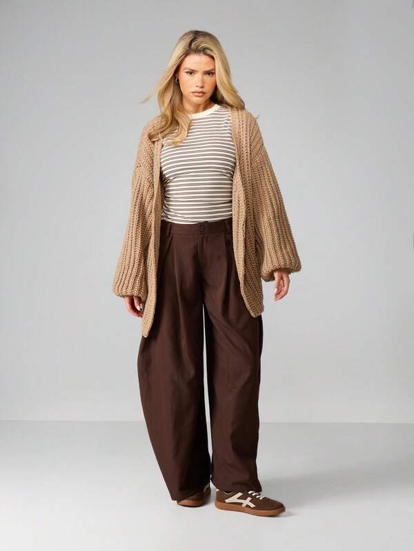 Missguided MISSGUIDED Chunky Knit Cardigan With Balloon Sleeves