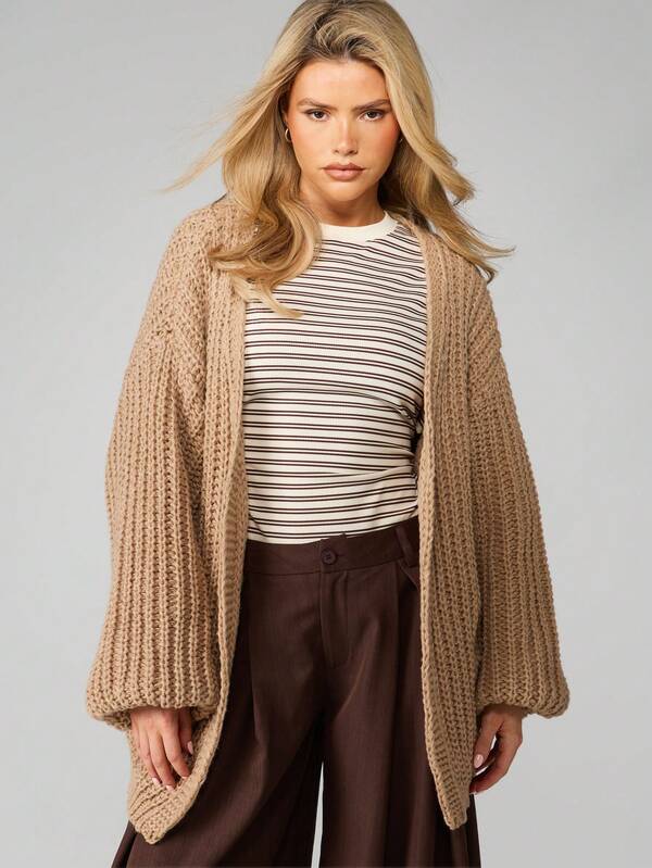 missguided MISSGUIDED Chunky Knit Cardigan With Balloon Sleeves