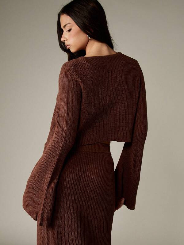 Missguided MISSGUIDED Chunky Knit Cardigan With Bell Sleeves And Tie Front