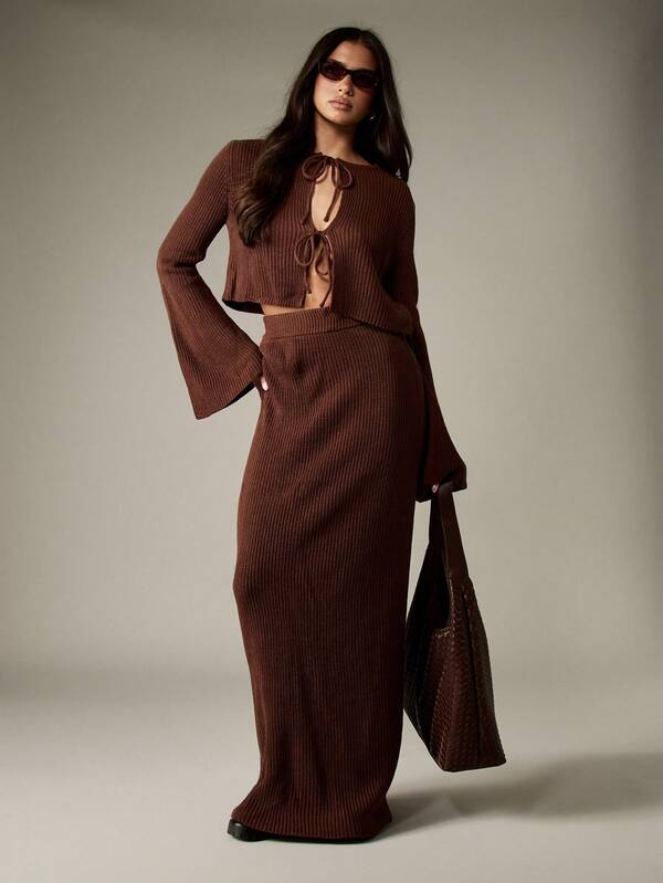 Missguided MISSGUIDED Chunky Knit Cardigan With Bell Sleeves And Tie Front